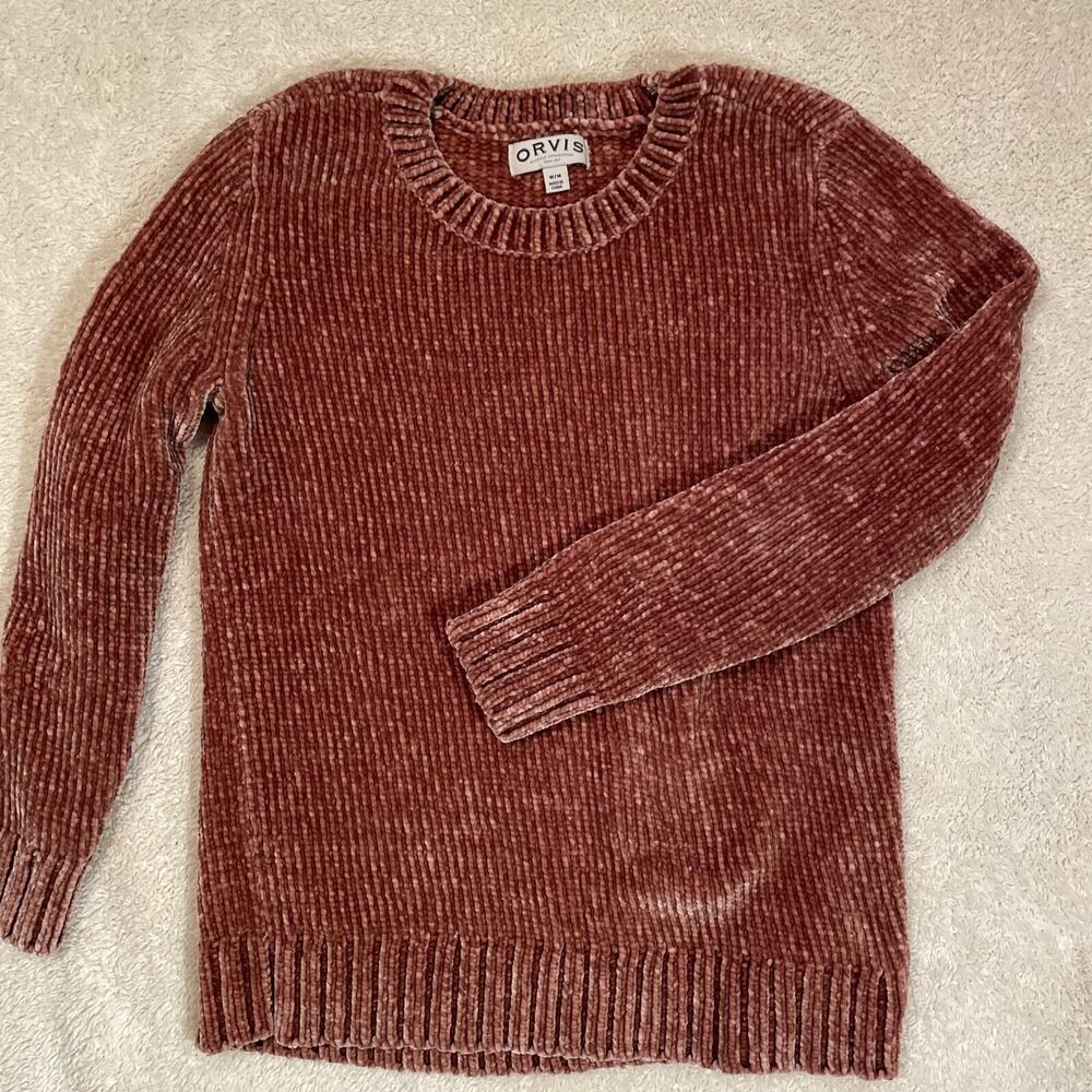Orvis Sweater Womens Medium Pink Misty Rose Chenille Long Sleeve Pullover Soft